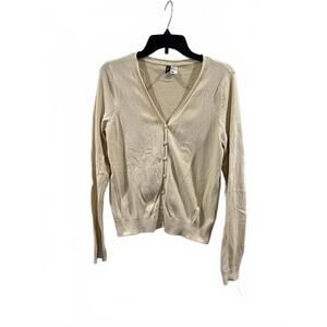 H&M Divided Cream Button Up Long Sleeve V-Neck Cardigan- Size Medium